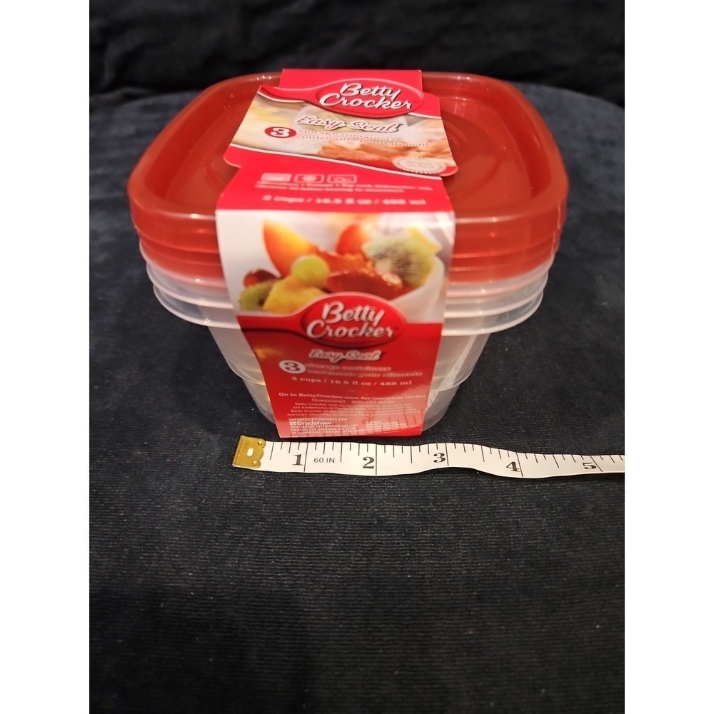 Betty Crocker 3 Pack Storage Containers Easy Seal 2 Cups 16.5 fl oz 488 ml NEW - Picture 9 of 9